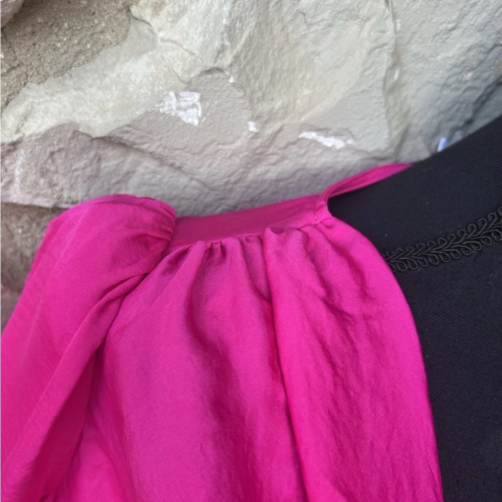 Gibson Latimer Blouse Top S/M Hot Pink Draped Neck Long Sleeve NEW MSRP $79 - Picture 3 of 6